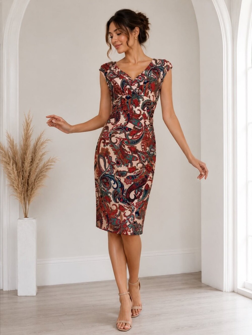 Lauren Ralph Lauren Paisley Midi Dress in Pink, Teal, and Red size 10